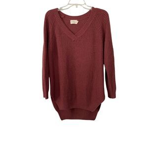 Dreamers Chunky Oversized V-Neck Pullover Sweater Dark Mauve Size Large